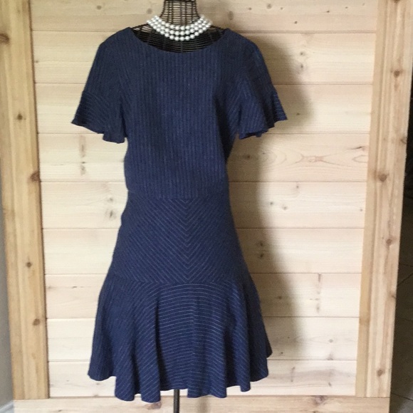 Banana Republic Dresses & Skirts - Pinstripe Skater Short Sleeve Peplum Zipper Scoop